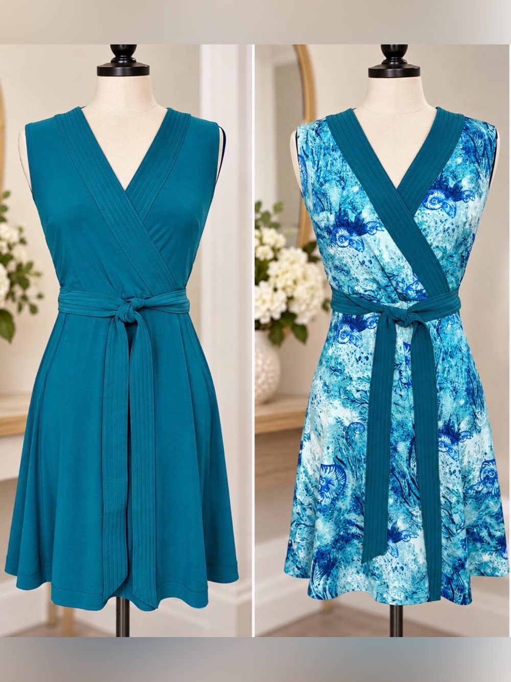 WHBM Reversible Faux Wrap Dress Teal Blue Sleeveless
